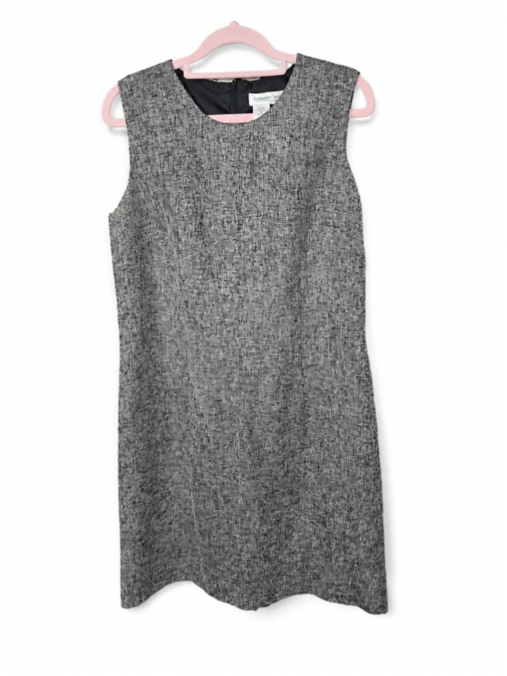 Coldwater Creek 12P Petite 2 Piece Sheath Dress Jacket Gray Black Embroidered